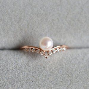 NEW 18K Rose Gold Diamond Pearl Ring